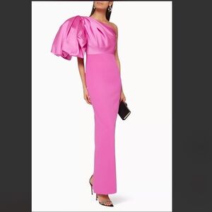 Solace london acacia maxi gown dress puff sleeve 8 pink fuchsia one shoulder 12